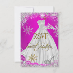 Invitation RSVP Sweet 16 Douze Ans Rose Chaude Blanc Or