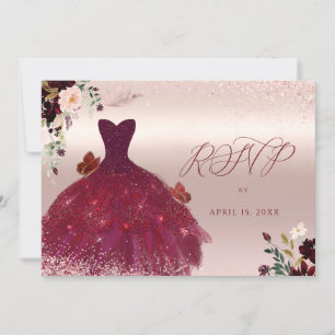 Invitation RSVP Sweet 16 Fleurs aquarelles Blush Bourgogne