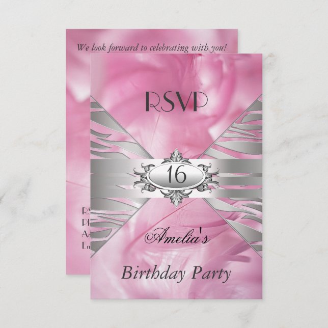 Invitation RSVP Sweet 16 Rose (Devant / Derrière)