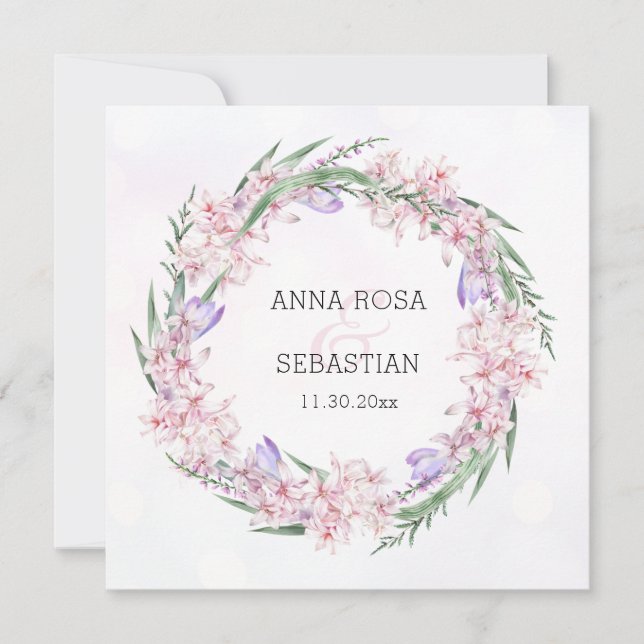 Invitation *~* RSVP Sweet Floral Wreath Boho QR AR12 Mariage (Devant)