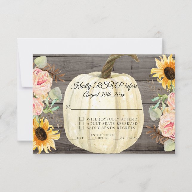 Invitation RSVP Tournesol Rustique et Fleurs de Citrouille en (Devant)