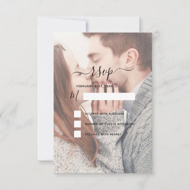 Invitation RSVP Transparent Photo Mariage et Typographie (Devant)