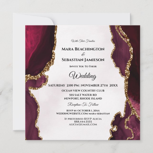 Invitation *~* RSVP Website AGATE AR13 Gold Maroon Mariage (Devant)