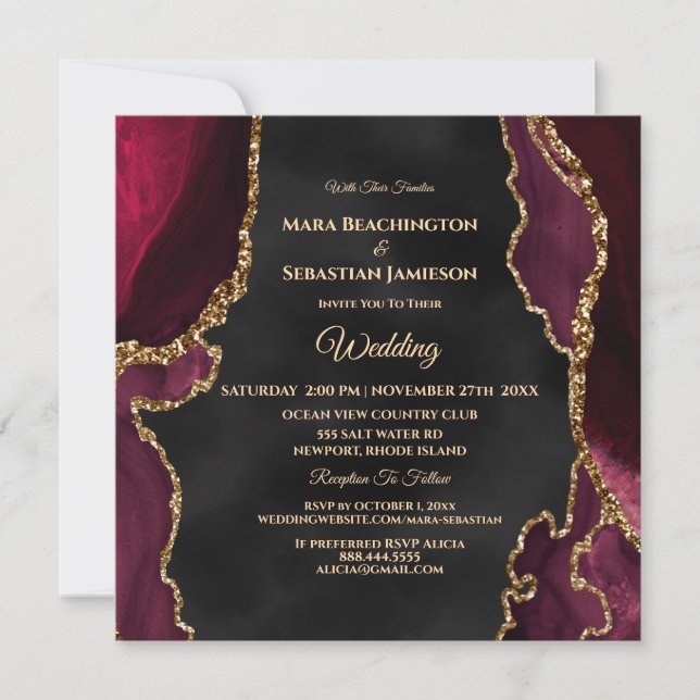 Invitation *~* RSVP Website AGATE Gold AR13 Maroon Mariage (Devant)