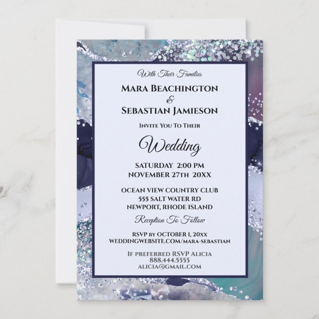 Invitation *~* RSVP Website AGATE Stars AR13 MARINE Mariage (Devant)