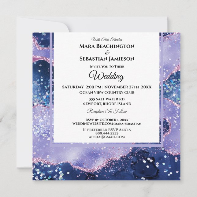 Invitation *~* RSVP Website Lavender AGATE AR13 Stars Mariage (Devant)
