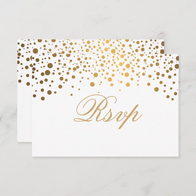 Invitation RSVP White & Confetti Gold Dot Mariage (Devant / Derrière)