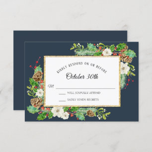 Invitation RSVP Winter Navy Bleu Noël Floral Aquarelle