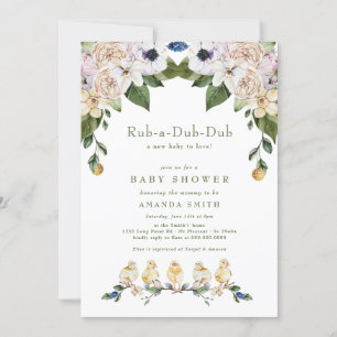 Invitation Rub-A-Dub-Dub Baby shower floral de canard jaune
