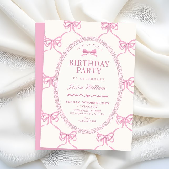 Invitation Ruban à arc rose anniversaire (Créateur téléchargé)