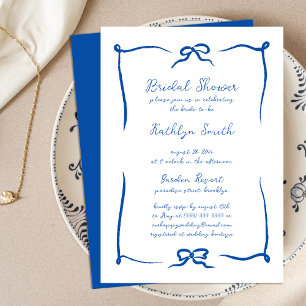 Invitation Ruban à main bleu français Fête des mariées modern