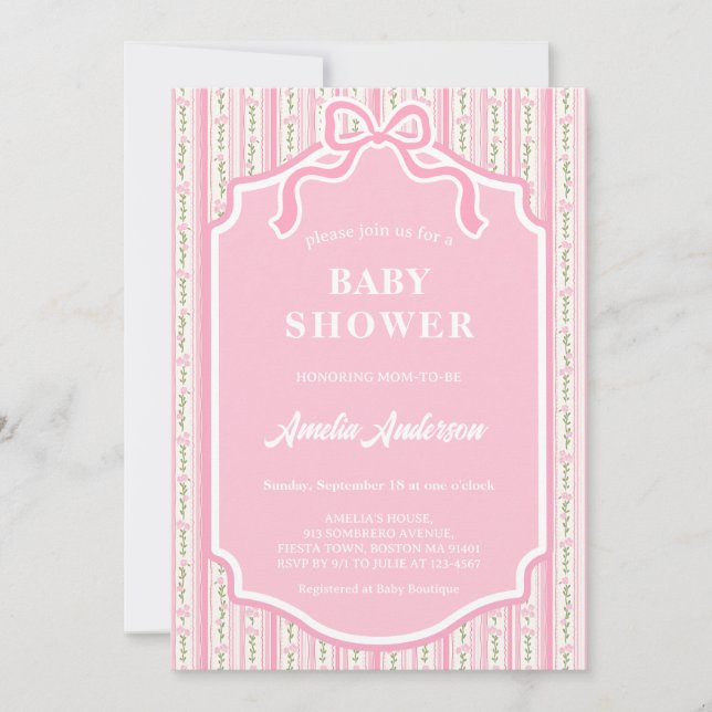 Invitation Ruban à nœud coquette rose blush moderne et bande  (Devant)