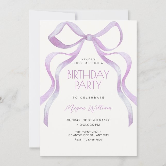 Invitation Ruban à nœud d'anniversaire (Devant)