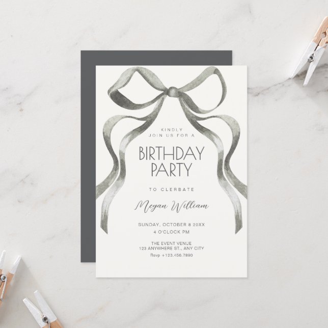 Invitation Ruban à nœud d'anniversaire (Devant/Arrière en situation)