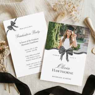 Invitation Ruban à nœud noir élégant et stylé pour photo de r