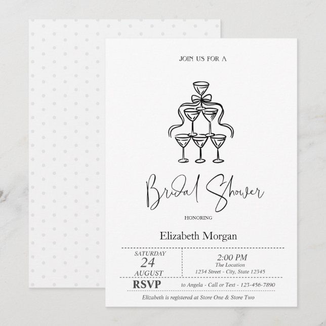 Invitation Ruban à nœud noir points Bridal Shower  (Devant / Derrière)