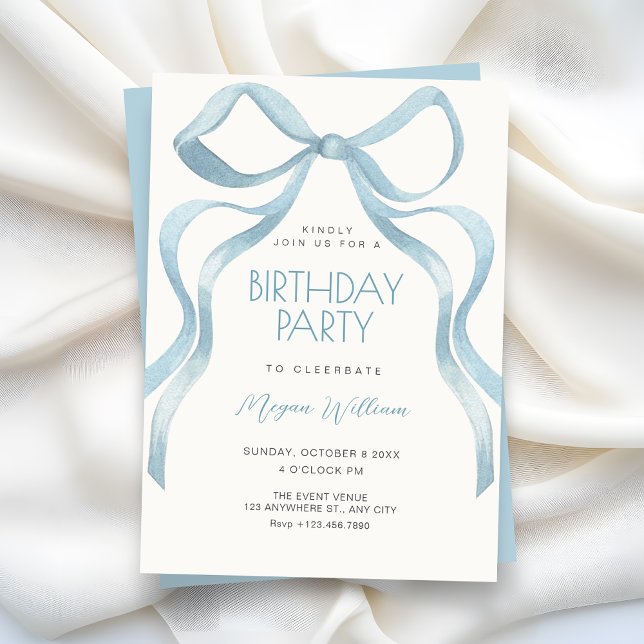 Invitation Ruban à noeud papillon bleu anniversaire (Créateur téléchargé)