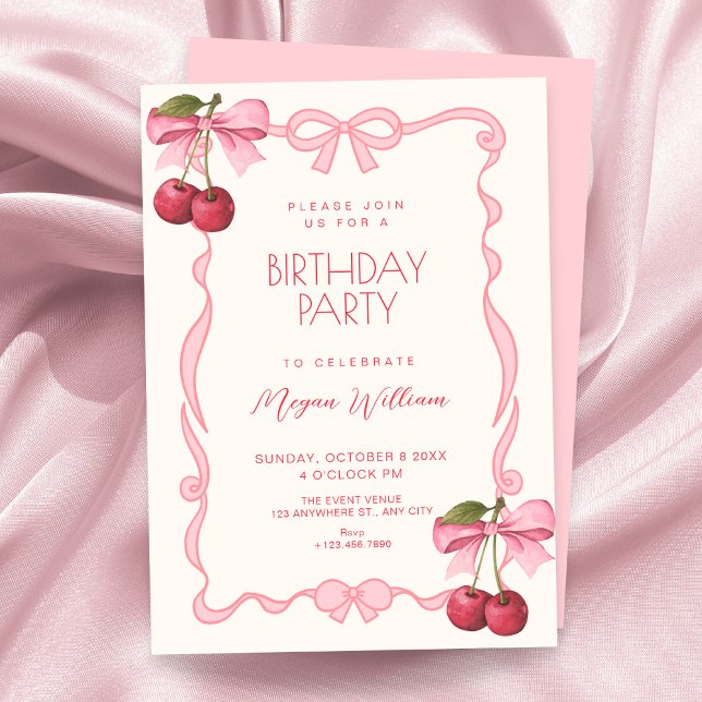 Invitation Ruban à nœud rose cerise anniversaire (Créateur téléchargé)