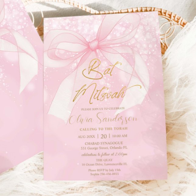 Invitation Ruban à nœud rose Coquette Bat Mitzvah (Créateur téléchargé)