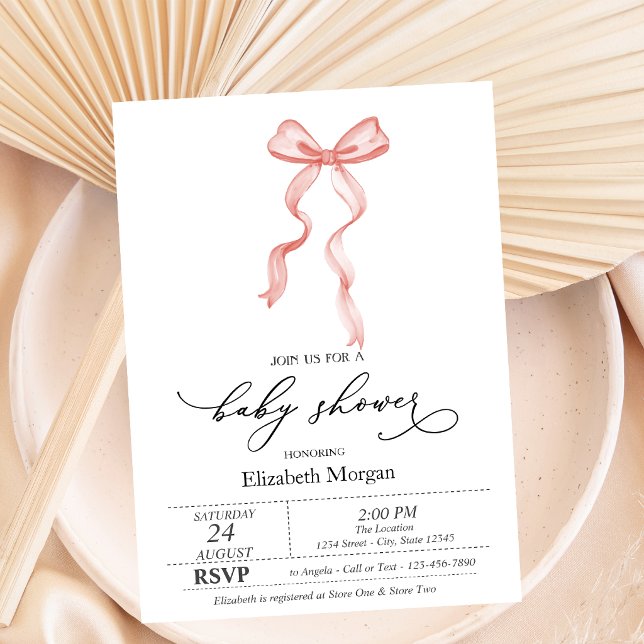 Invitation Ruban à nœud rose points Baby Shower  (Créateur téléchargé)