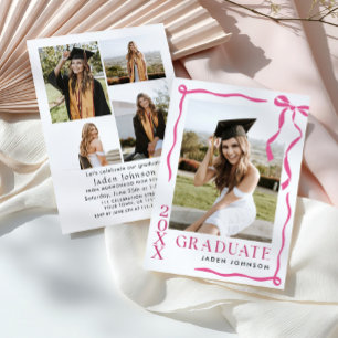 Invitation Ruban à nœud rose tendance 5 PHOTO Fête de remise 