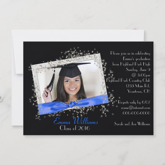Invitation Ruban bleu avec Parties scintillant Graduation Inv (Devant)