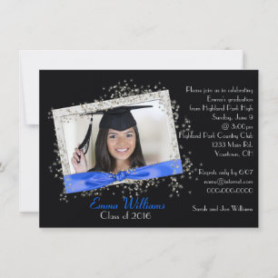 Invitation Ruban bleu avec Parties scintillant Graduation Inv