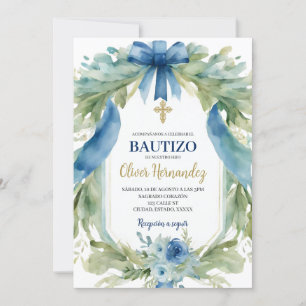 Invitation Ruban bleu Bautizo Espagnol