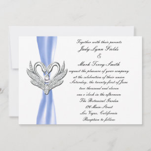 Invitation Ruban Bleu Cygnes Argentés