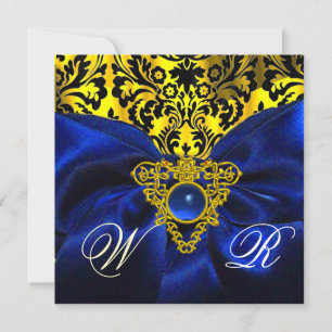 INVITATION RUBAN BLEU OR CŒUR CELTIQUE DAMASSÉ MONOGRAMME