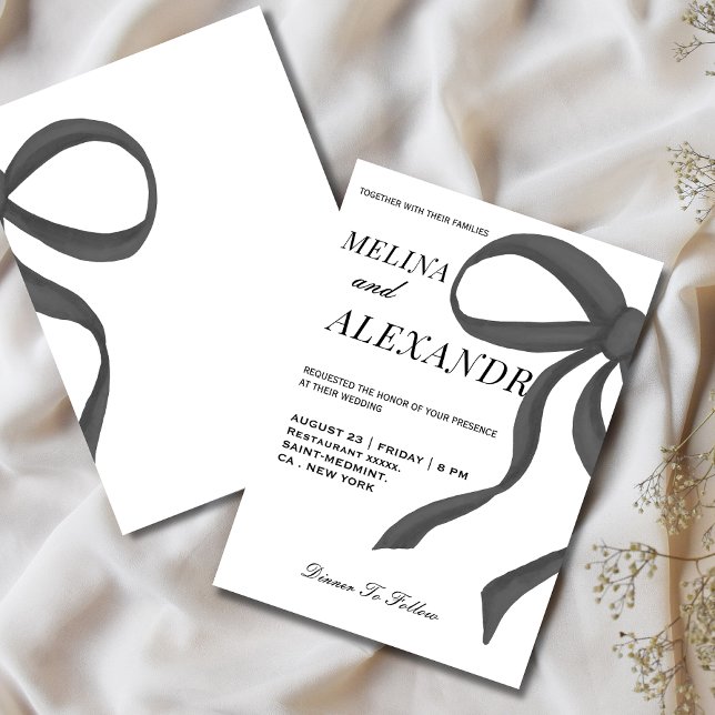 Invitation Ruban chic et tendance Mariage noir et blanc  (Créateur téléchargé)