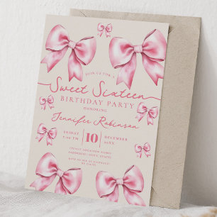 Invitation Ruban Coquette Féminin Anniversaire Sweet 16 Rose