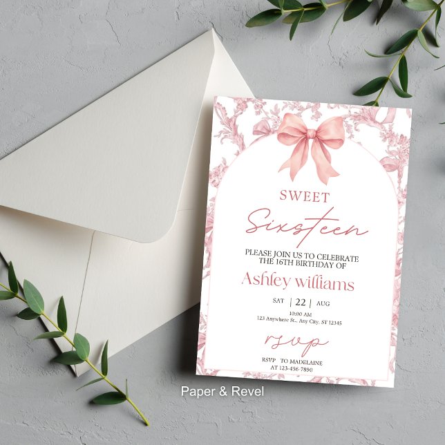 Invitation Ruban Coquette Rose Anniversaire Sweet 16  (Créateur téléchargé)