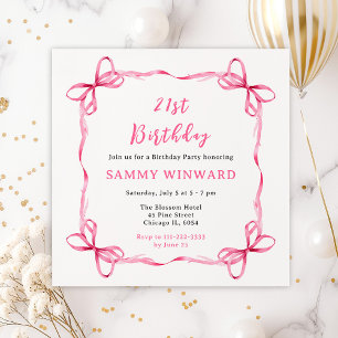 Invitation Ruban Coquette Rose Fête d'Anniversaire