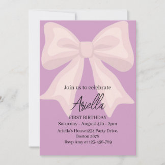 Invitation Ruban Coquette Rose Fille Premier Anniversaire