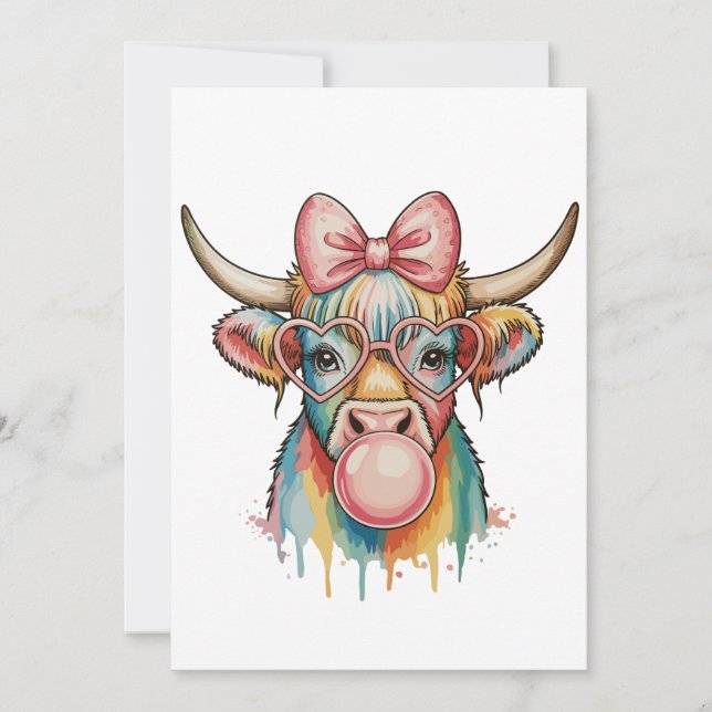 Invitation Ruban Coquette Rose Vache Highland Bubble Gum (Devant)