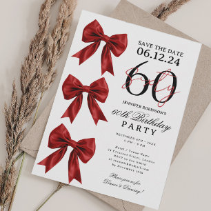 Invitation Ruban Coquette Rouge Enregistrer Date 60e Annivers