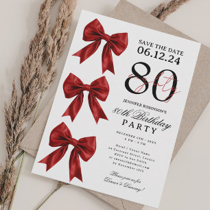 Invitation Ruban Coquette Rouge Enregistrer Date 80e Annivers