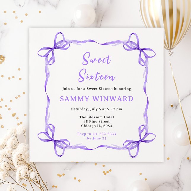 Invitation Ruban Coquette Violet Sweet Seize (Créateur téléchargé)