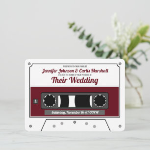 Invitation Ruban de cassette rétro rouge vin mariage