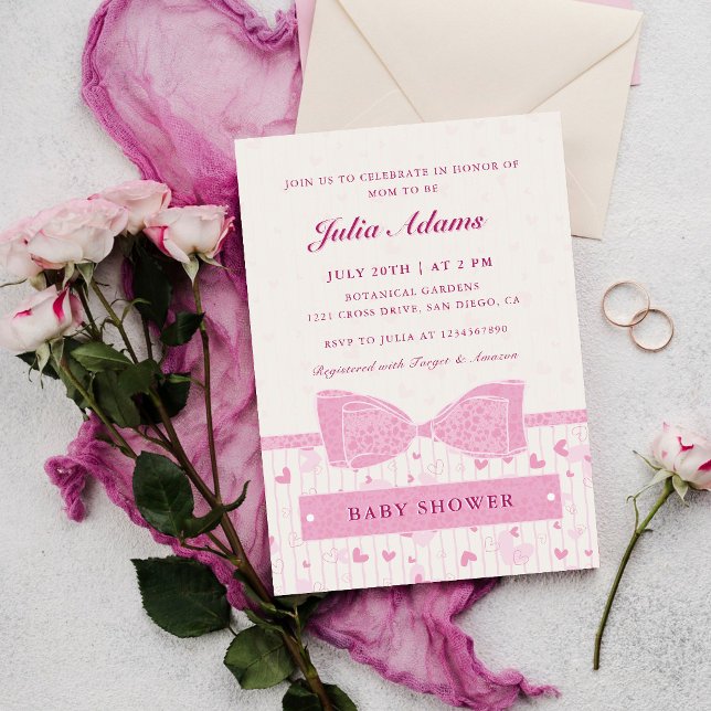 Invitation Ruban de cœur d'amour rose Fête pour bébé (Créateur téléchargé)