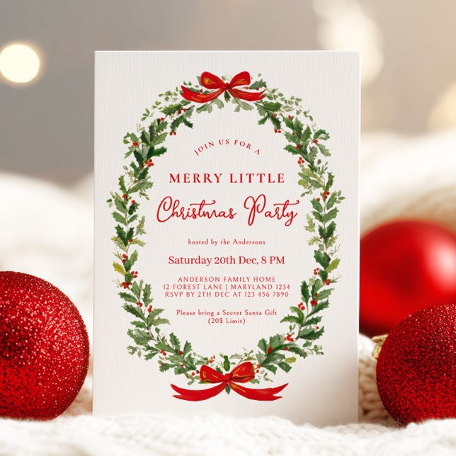 Invitation Ruban de Couronne de Noël Festive pour Fête de Vac (Créateur téléchargé)