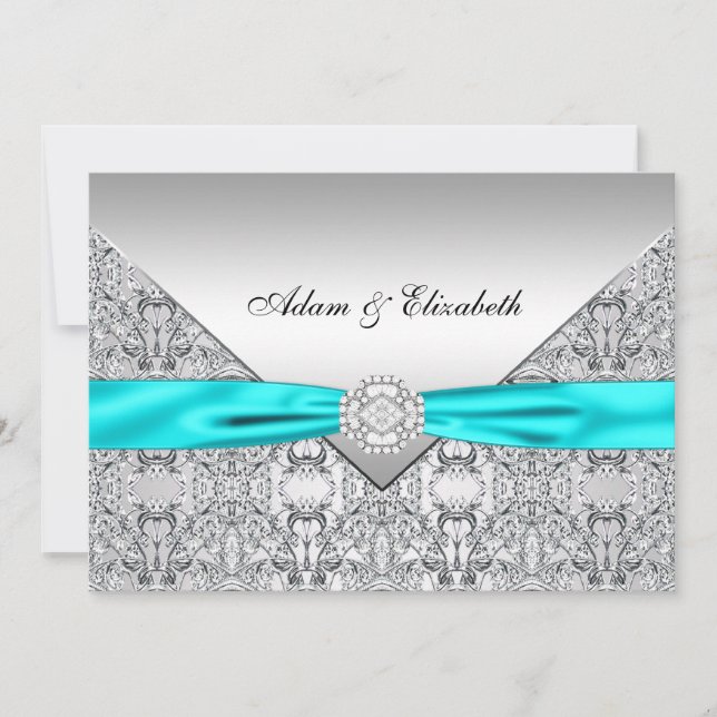 Invitation Ruban de diamant en dentelle bleu sarcelle Mariage (Devant)