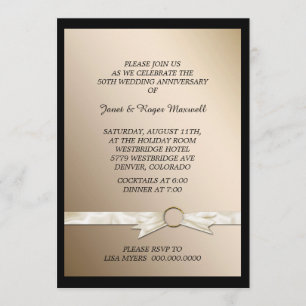 Invitation Ruban de Faux Élégant Anniversaire de Mariage Doré