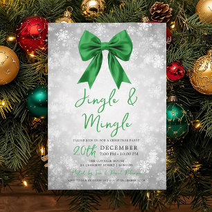 Invitation Ruban de fête de Noël Jingle Mingle Vert Argenté S