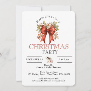 INVITATION RUBAN DE FÊTE ROUGE POUR FÊTE DE NOËL