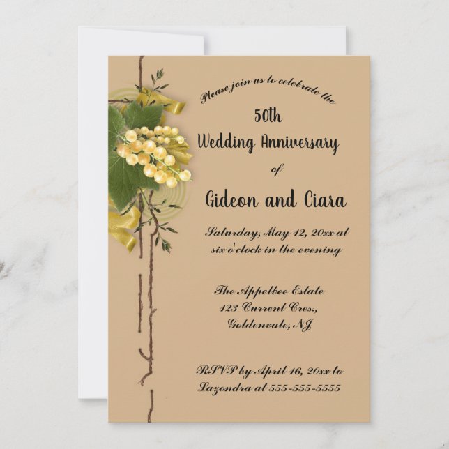 Invitation Ruban de Groseilles Dorées Anniversaire de Mariage (Devant)
