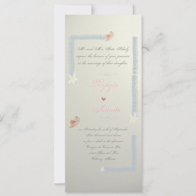 Invitation Ruban de mariage élégance amour pour vous oiseau I (Devant)