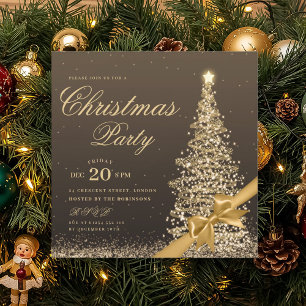 Invitation Ruban de Noël d'hiver en or élégant pour l'arbre d