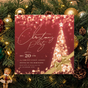 Invitation Ruban de Noël d'hiver rouge or MODERNE pour l'arbr